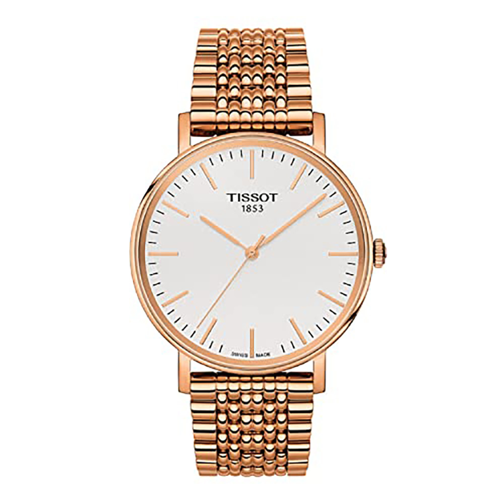 Tissot Everytime T109.410.33.031.00 Quartz Επιχρυσωμένο ανοξείδωτο ατσάλι Μπρασελέ millanese Λευκό χρώμα καντράν