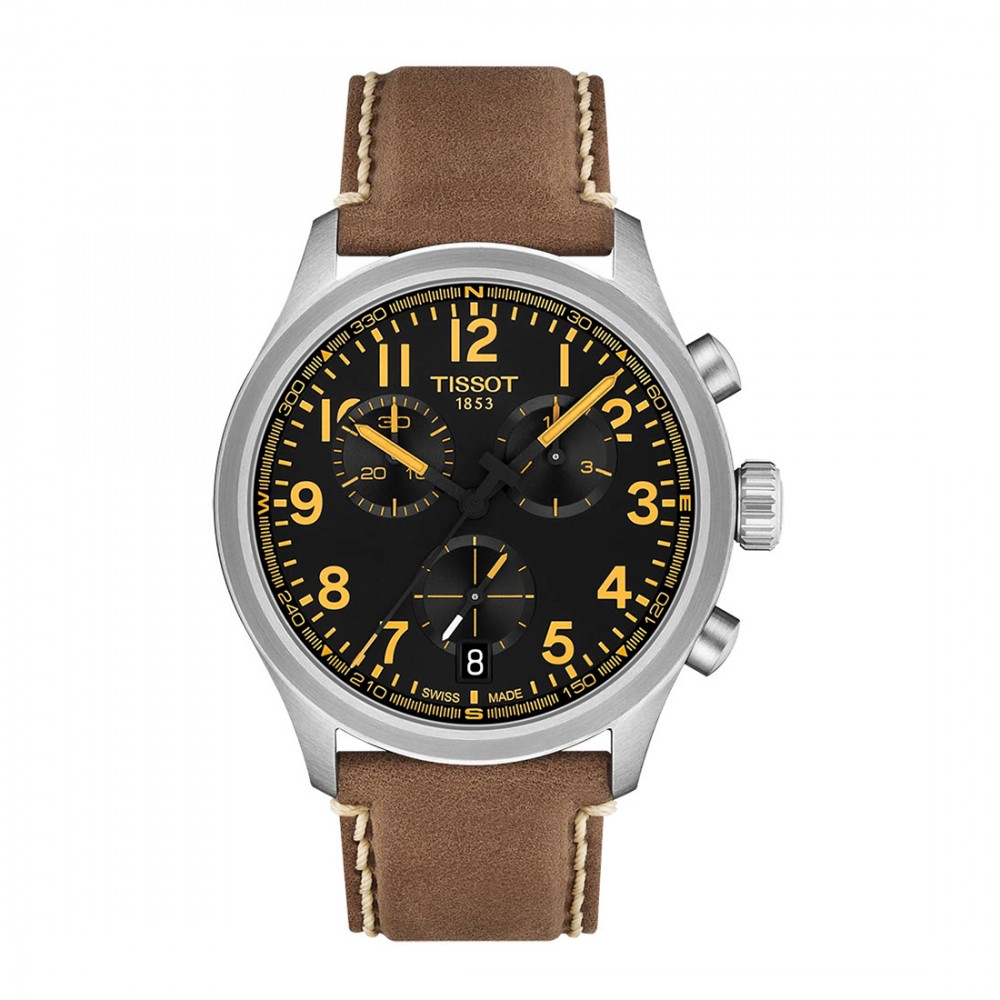 Tissot Chrono L T116.417.16.052.01 Ανοξείδωτο ατσάλι Καφέ δερμάτινο λουρί Μαύρο χρώμα καντράν