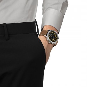 Tissot Chrono L T116.417.16.052.01 Ανοξείδωτο ατσάλι Καφέ δερμάτινο λουρί Μαύρο χρώμα καντράν