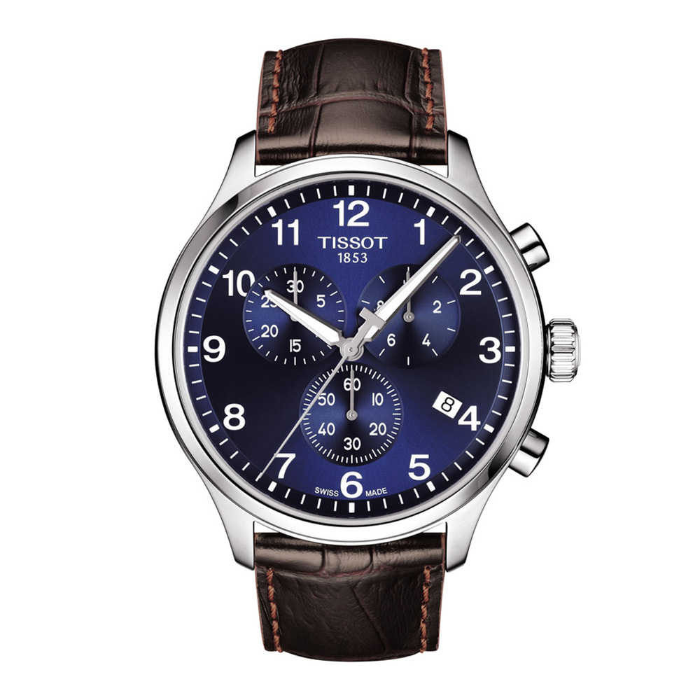 TISSOT Chrono XL Classic T116.617.16.047.00 Quartz Ανοξείδωτο ατσάλι Καφε δερμάτινο λουρί Μπλε χρώμα καντράν