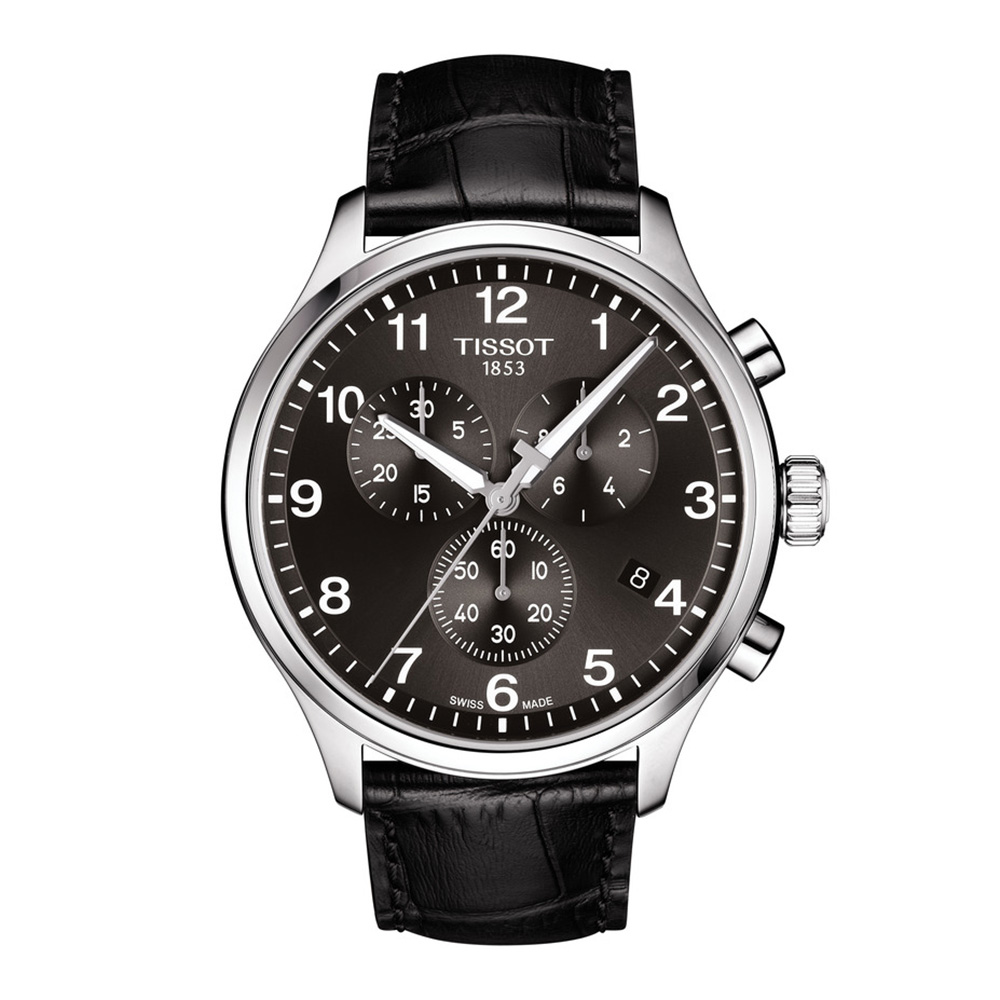 TISSOT Chrono XL Classic T116.617.16.057.00 Quartz Ανοξείδωτο ατσάλι Μαύρο δερμάτινο λουρί Μαύρο χρώμα καντράν