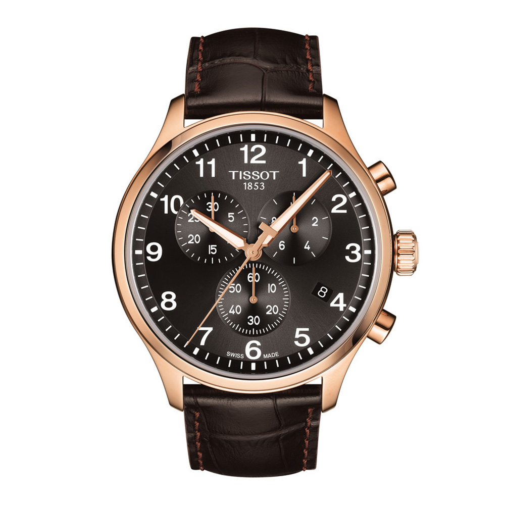 TISSOT Chrono XL Classic T116.617.36.057.01 Ανοξείδωτο ατσάλι Καφέ δερμάτινο λουρί Μαυρο χρώμα καντράν