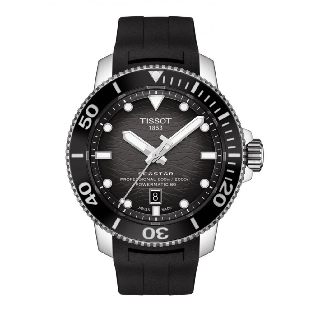 Tissot Seastar 2000 Profesional Powermatic 80 T120.607.17.441.00 Ανοξείδωτο ατσάλι Μαύρο καουτσούκ λουρί Κεραμική στεφάνη Μαύρο χρώμα καντράν Καταδυτικό