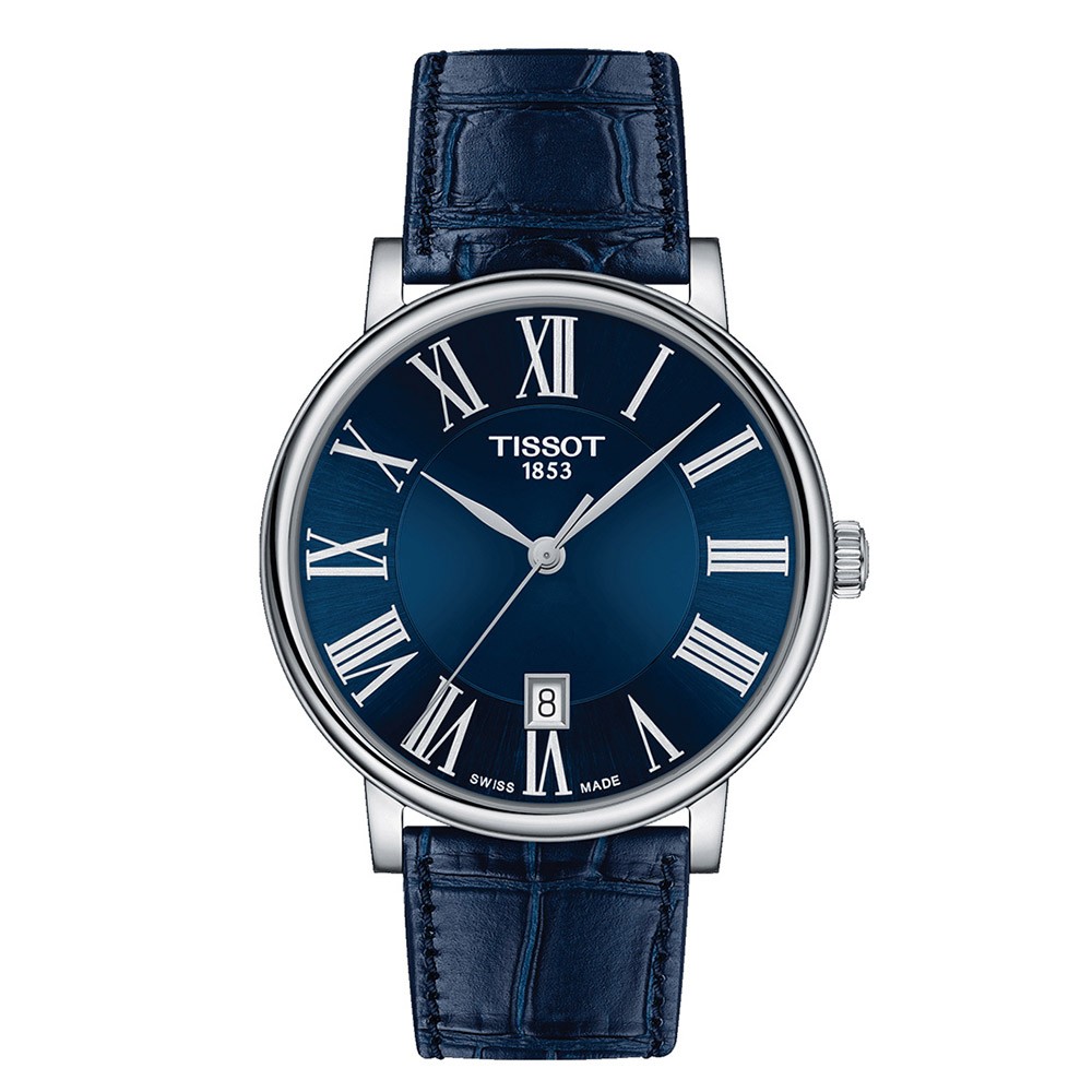 TISSOT Carson Premium T122.410.16.043.00 Ανοξείδωτο ατσάλι Δερμάτινο μπλε λουρί Λατινική αρίθμηση Μπλε χρώμα καντράν