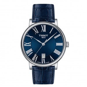 TISSOT Carson Premium T122.410.16.043.00 Ανοξείδωτο ατσάλι Δερμάτινο μπλε λουρί Λατινική αρίθμηση Μπλε χρώμα καντράν