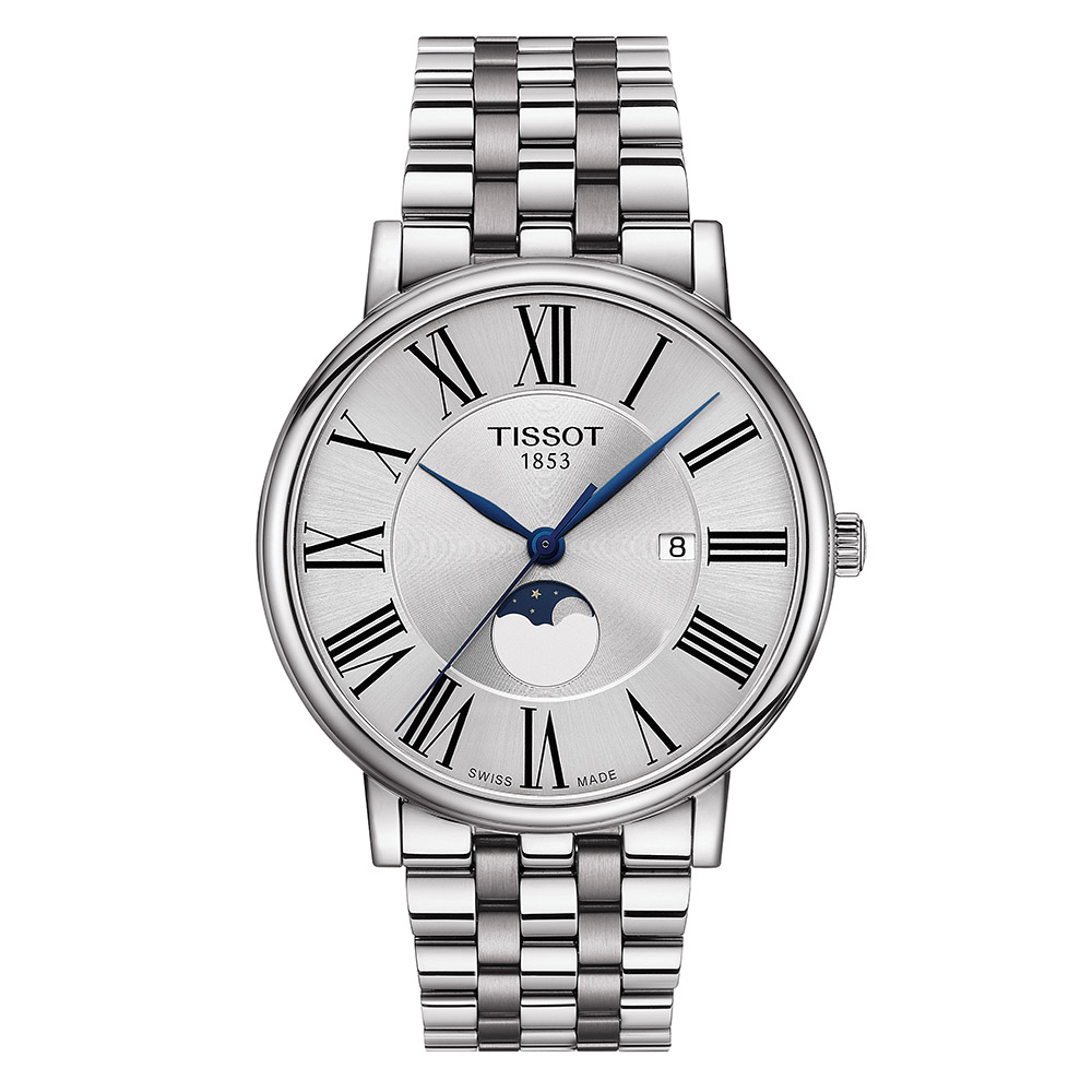 Tissot Carson Premium Gent Moonphase T122.423.11.033.00 Quartz Ανοξείδωτο ατσάλι Μπρασελέ Ασημί χρώμα καντράν Λατινική αρίθμιση