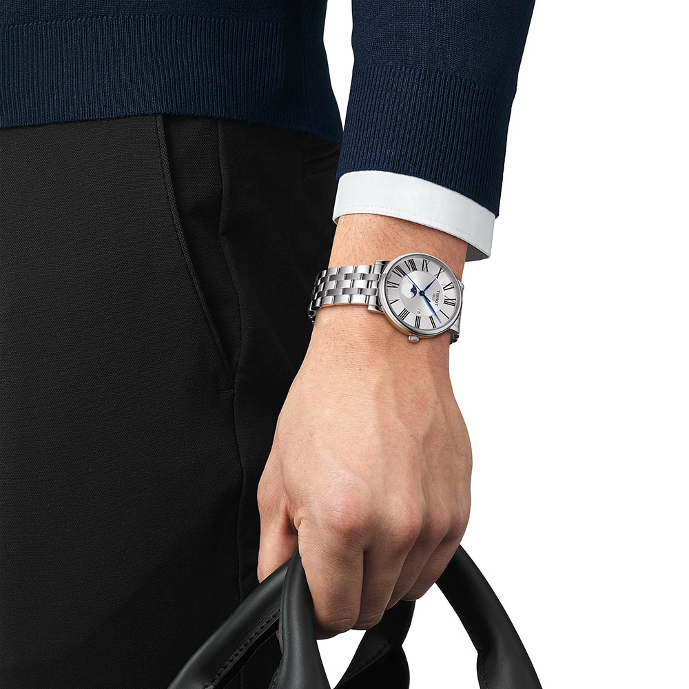 Tissot Carson Premium Gent Moonphase T122.423.11.033.00 Quartz Ανοξείδωτο ατσάλι Μπρασελέ Ασημί χρώμα καντράν Λατινική αρίθμιση