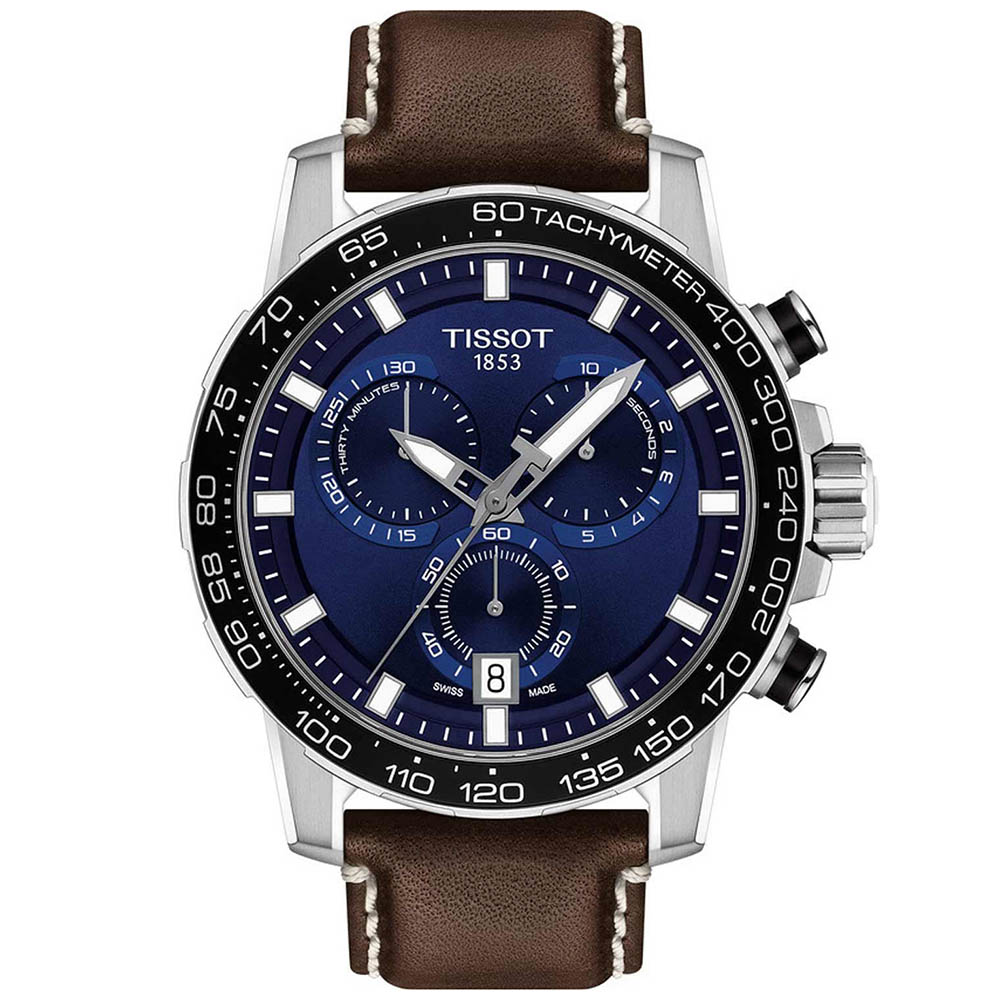 TISSOT Supersport Chronograph T125.617.16.041.00 Quartz χρονογράφος Ανοξείδωτο ατσάλι Καφέ δερμάτινο λουρί Μπλε χρώμα καντράν