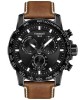 TISSOT Supersport Chronograph T125.617.36.051.01 Quartz χρονογράφος Ανοξείδωτο ατσάλι  Καφέ δερμάτινο λουρί Μαύρο χρώμα καντράν