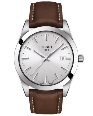 TISSOT T-Classic Gentleman T127.410.16.031.00 Quartz Ανοξείδωτο ατσάλι Καφέ δερμάτινο λουρί Λευκό χρώμα καντράν