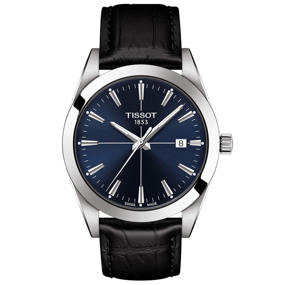 TISSOT T-Classic Gentleman T127.410.16.041.01 Quartz Ανοξείδωτο ατσάλι Μαύρο δερμάτινο λουρί Μπλε χρώμα καντράν