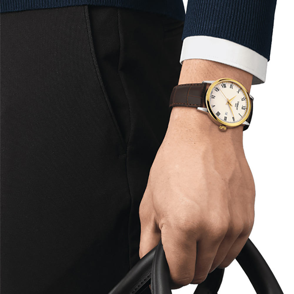 Tissot Classic Dream T129.410.26.263.00 Δερμάτινο καφέ λουρί Λατινική αρίθμηση Quartz Μπεζ χρώμα καντράν