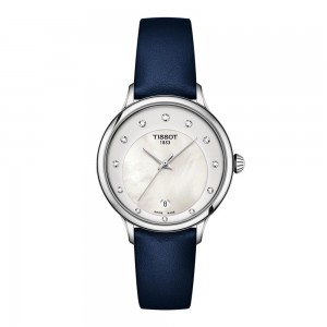 Tissot T-Lady T133.210.16.116.00 Quartz Ανοξείδωτο ατσάλι Μπλε δερμάτινο λουρί Καντράν από πλάκα λευκού φιλντίσι Διαμάντια