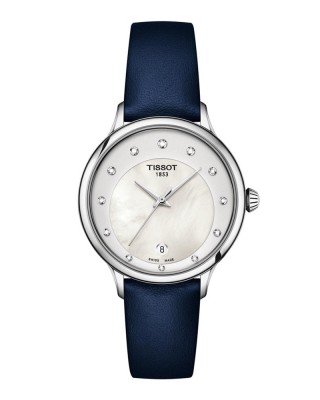 Tissot T-Lady T133.210.16.116.00 Quartz Ανοξείδωτο ατσάλι Μπλε δερμάτινο λουρί Καντράν από πλάκα λευκού φιλντίσι Διαμάντια