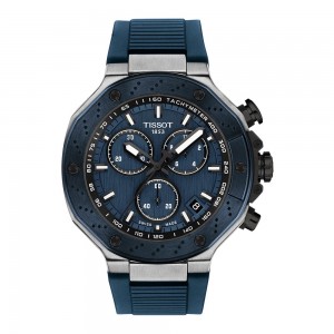 Tissot T-Race Quartz Chronograph T141.417.27.041.00 Ιονισμένο ανοξείδωτο ατσάλι Μπλε καουτσούκ λουρί Μπλε  χρώμα καντράν