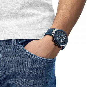 Tissot T-Race Quartz Chronograph T141.417.27.041.00 Ιονισμένο ανοξείδωτο ατσάλι Μπλε καουτσούκ λουρί Μπλε  χρώμα καντράν