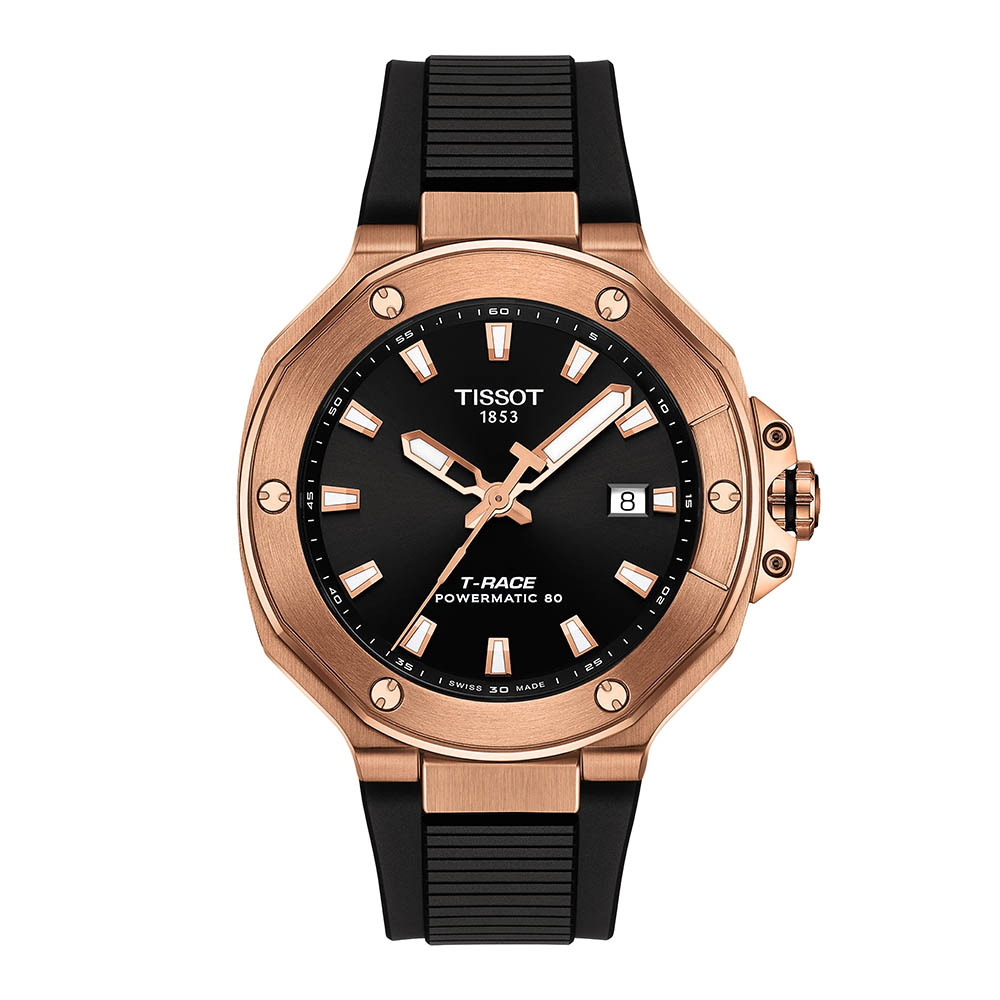 Tissot T-Race Powermatic 80 40MM T141.807.37.051.00 Επιχρυσωμένο ανοξείδωτο ατσάλι Μαύρο καουτσούκ λουρί Μαύρο χρώμα καντράν