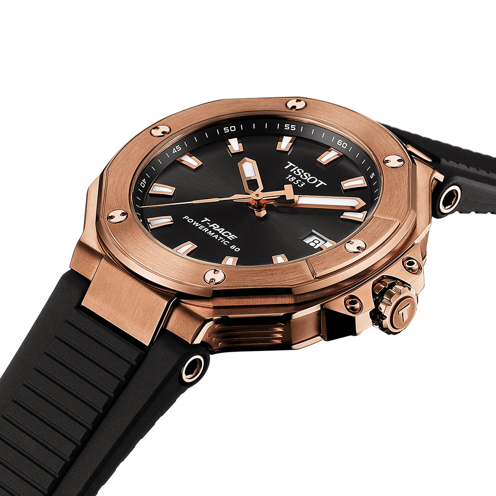 Tissot T-Race Powermatic 80 40MM T141.807.37.051.00 Επιχρυσωμένο ανοξείδωτο ατσάλι Μαύρο καουτσούκ λουρί Μαύρο χρώμα καντράν