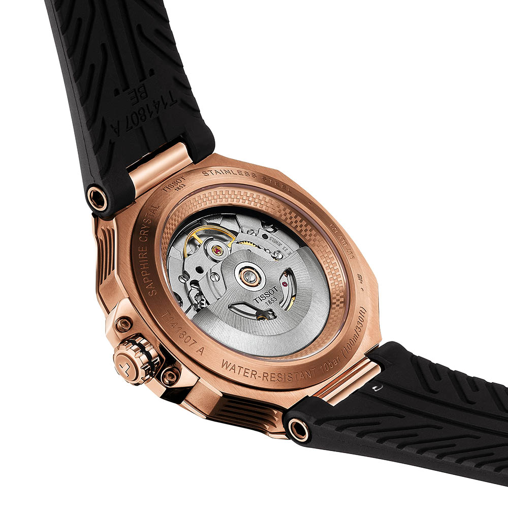 Tissot T-Race Powermatic 80 40MM T141.807.37.051.00 Επιχρυσωμένο ανοξείδωτο ατσάλι Μαύρο καουτσούκ λουρί Μαύρο χρώμα καντράν