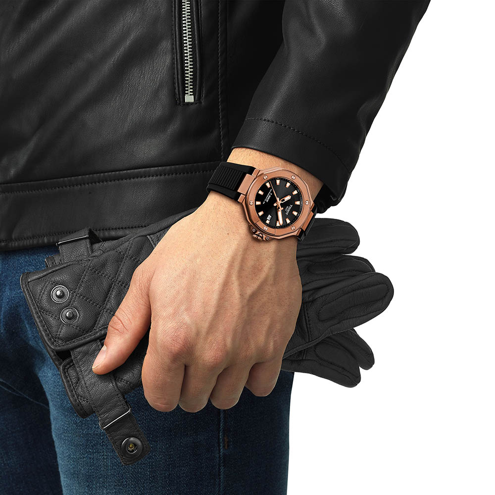 Tissot T-Race Powermatic 80 40MM T141.807.37.051.00 Επιχρυσωμένο ανοξείδωτο ατσάλι Μαύρο καουτσούκ λουρί Μαύρο χρώμα καντράν