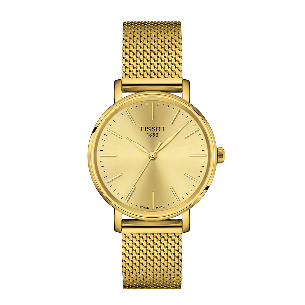 Tissot Everytime Lady T143.210.33.021.00 Quartz Επιχρυσωμένο ανοξείδωτο ατσάλι Μπρασελέ millanese Σαμπανιζέ χρώμα καντράν
