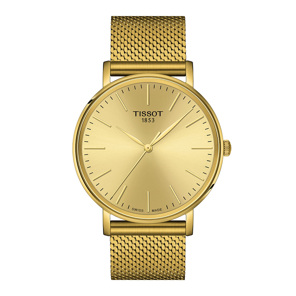 Tissot Everytime Gent T143.410.33.021.00 Quartz Επιχρυσωμένο ανοξείδωτο ατσάλι Μπρασελέ millanese Σαμπανιζέ χρώμα καντράν