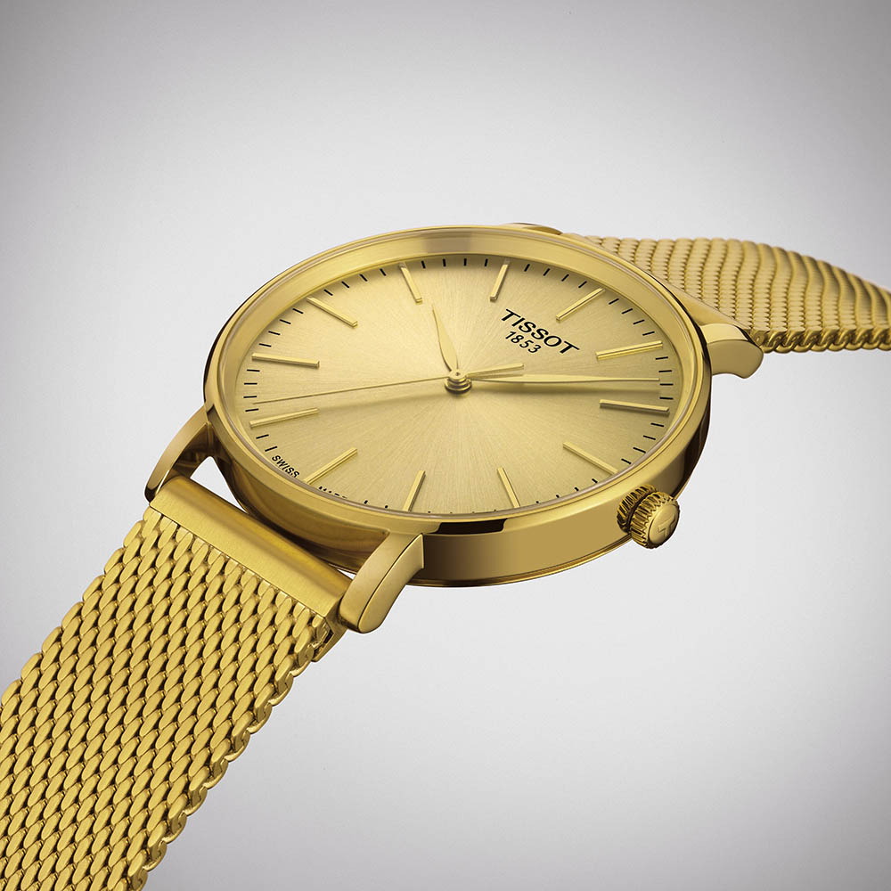 Tissot Everytime Gent T143.410.33.021.00 Quartz Επιχρυσωμένο ανοξείδωτο ατσάλι Μπρασελέ millanese Σαμπανιζέ χρώμα καντράν