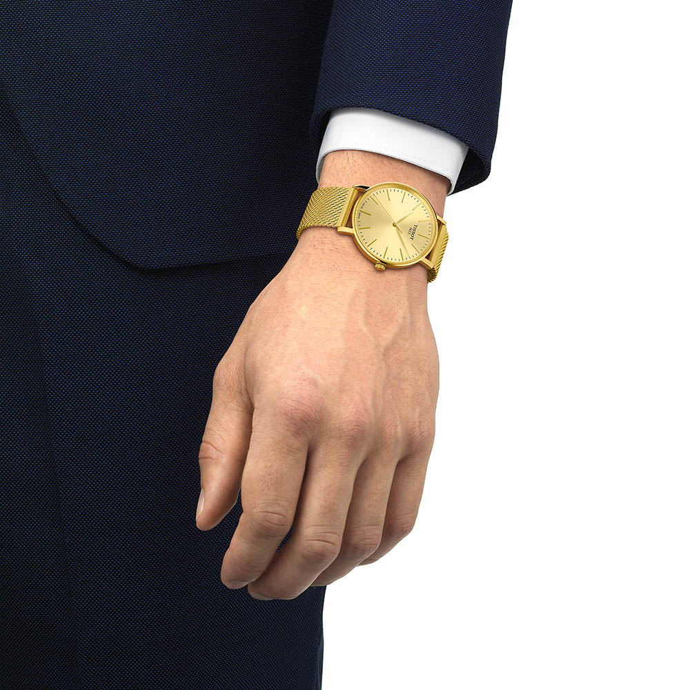 Tissot Everytime Gent T143.410.33.021.00 Quartz Επιχρυσωμένο ανοξείδωτο ατσάλι Μπρασελέ millanese Σαμπανιζέ χρώμα καντράν