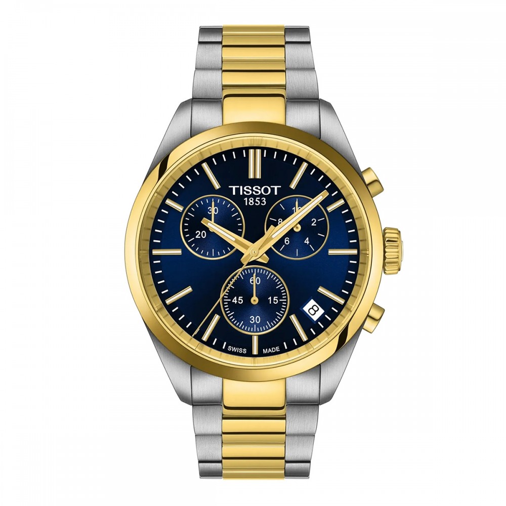 Tissot PR 100 T150.417.22.041.00 Quartz Χρονογράφος Ανοξείδωτο ατσάλι Διμεταλίκό μπρασελέ Μπλε χρώμα καντράν