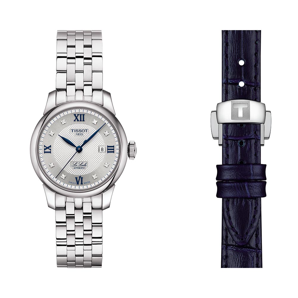 Tissot Le Locle Automatic Lady T006.207.11.036.01 Ανοξείδωτο ατσάλι Μπλε δερμάτινο λουρί Ασημί χρώμα καντράν Λατινική αρίθμηση Διαμάντια