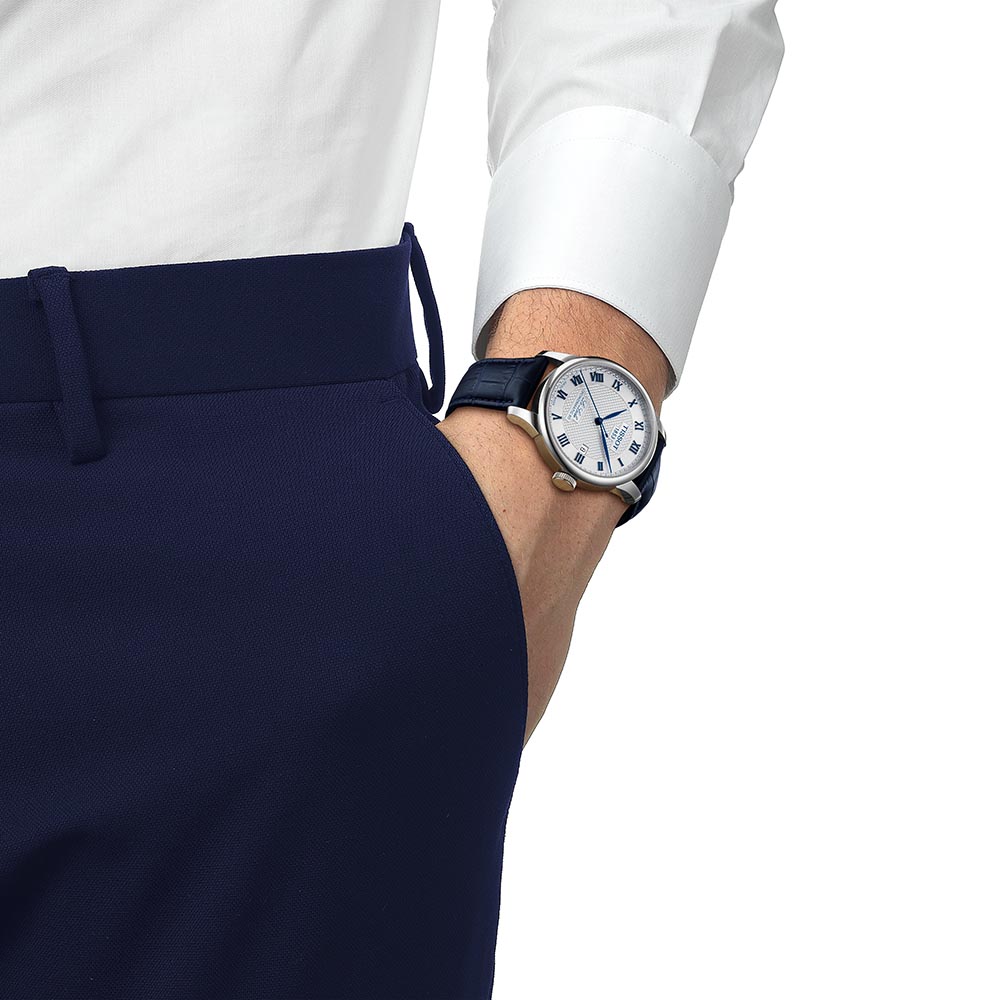 Tissot Le Locle Powermatic 80 T006.407.11.033.03 Ανοξείδωτο ατσάλι Μπλε δερμάτινο λουρί Ασημί χρώμα καντράν Λατινική αρίθμηση