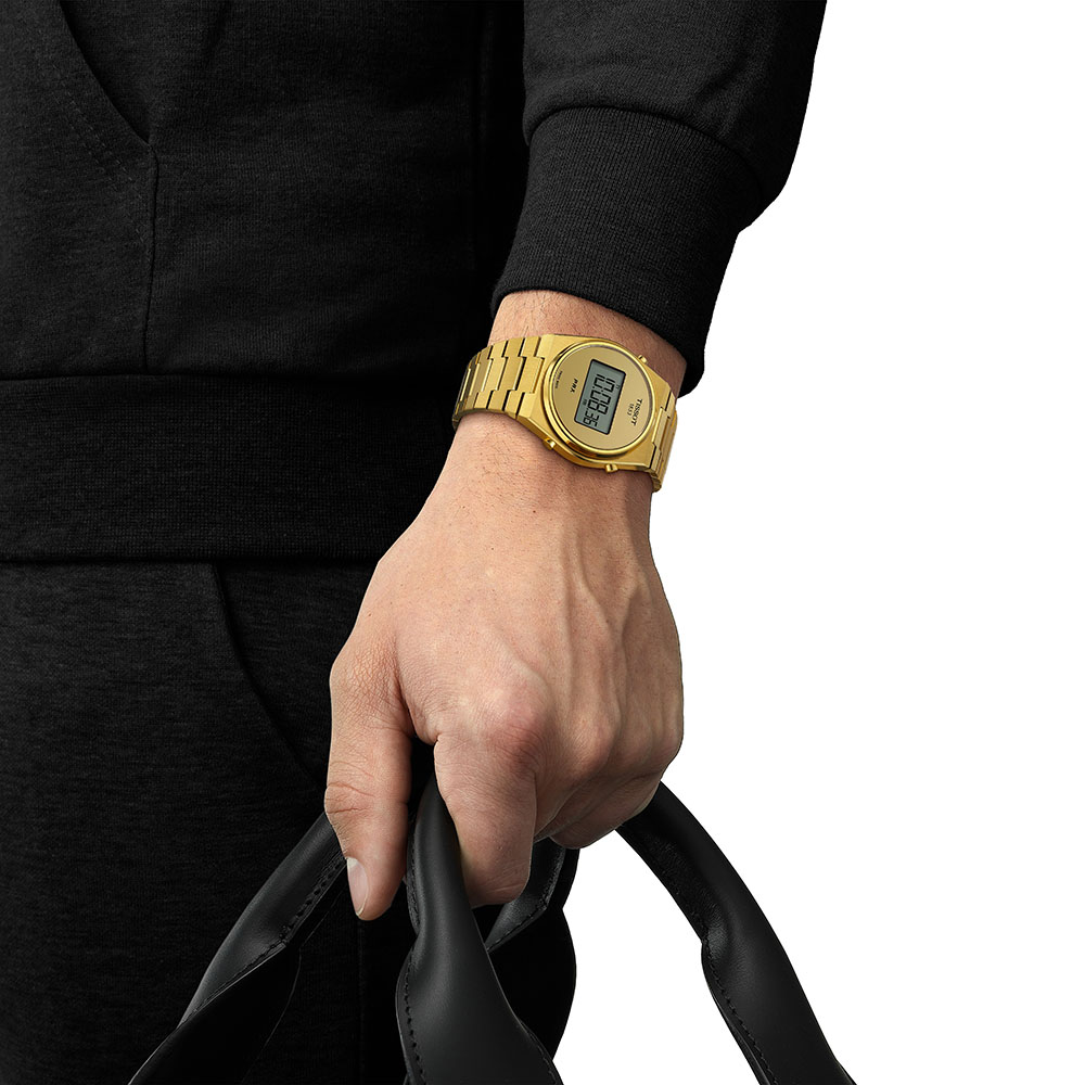 Tissot Prx Digital T137.463.33.020.00 Quartz Επιχρυσωμένο ανοξείδωτο ατσάλι Μπρασελέ Χρυσό χρώμα καντράν