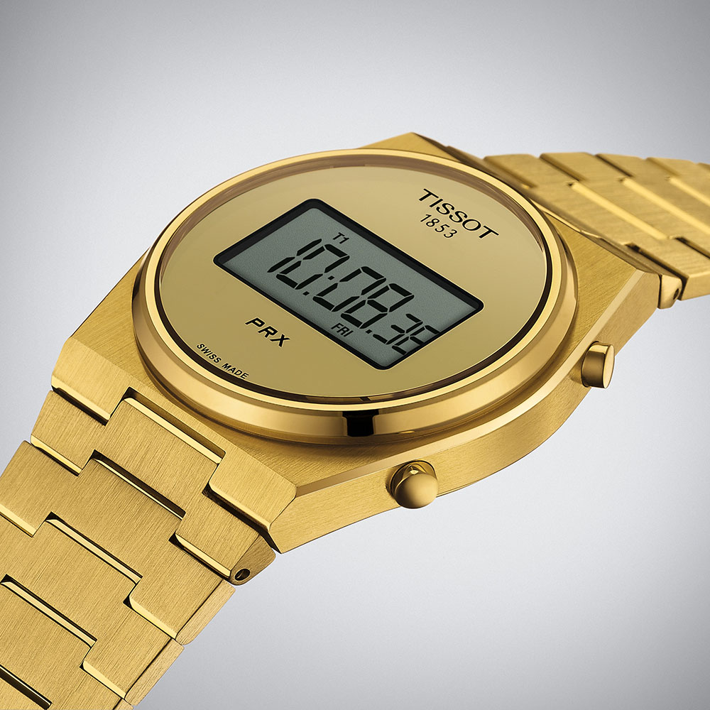 Tissot Prx Digital T137.463.33.020.00 Quartz Επιχρυσωμένο ανοξείδωτο ατσάλι Μπρασελέ Χρυσό χρώμα καντράν