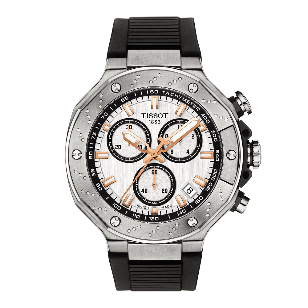 Tissot T-Race Chronograph T141.417.17.011.00 Quartz Ανοξείδωτο ατσάλι Μαύρο καουτσούκ λουρί Λευκό χρώμα καντράν