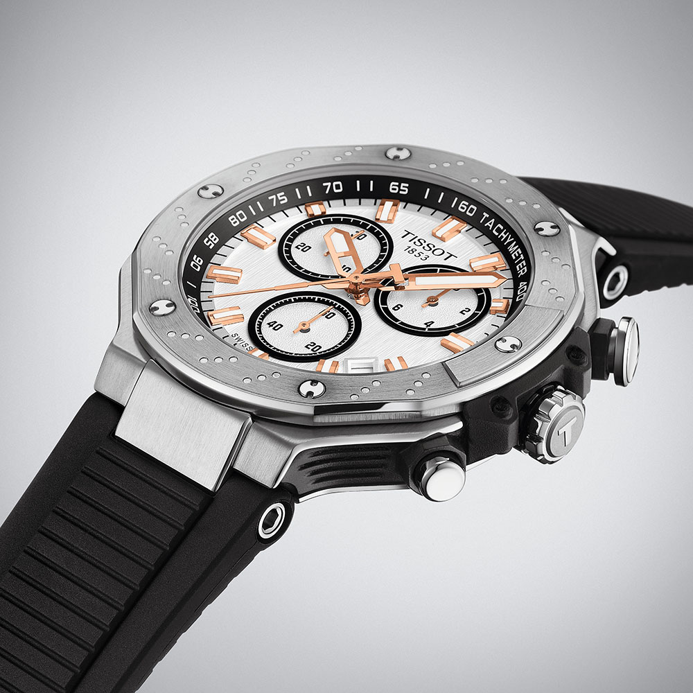 Tissot T-Race Chronograph T141.417.17.011.00 Quartz Ανοξείδωτο ατσάλι Μαύρο καουτσούκ λουρί Λευκό χρώμα καντράν