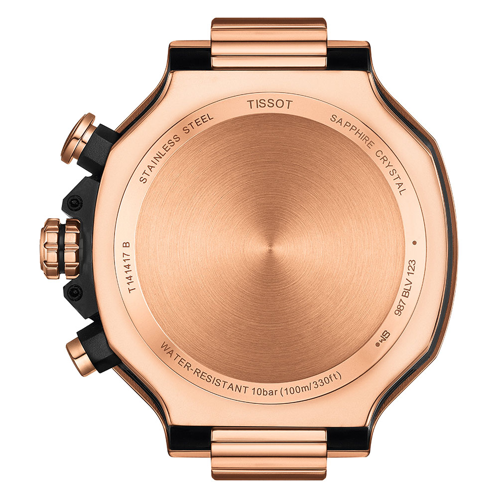 Tissot T-Race Chronograph T141.417.37.051.00 Quartz Επιχρυσωμένο ανοξείδωτο ατσάλι Μαύρο καουτσούκ λουρί Μαύρο χρώμα καντράν