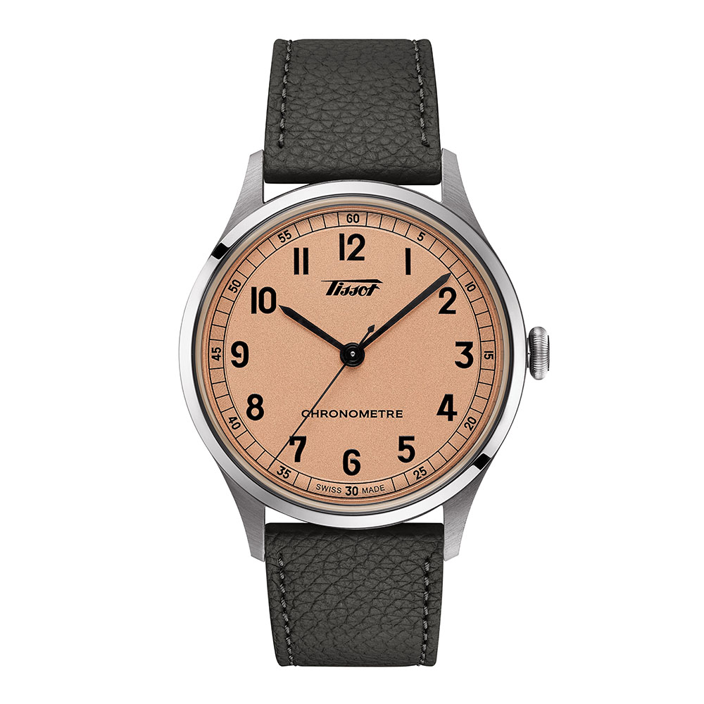 Tissot Heritage 1938 Automatic Cosc T142.464.16.332.00 Ανοξείδωτο ατσάλι Γκρι δερμάτινο λουρί Ροζ χρώμα καντράν