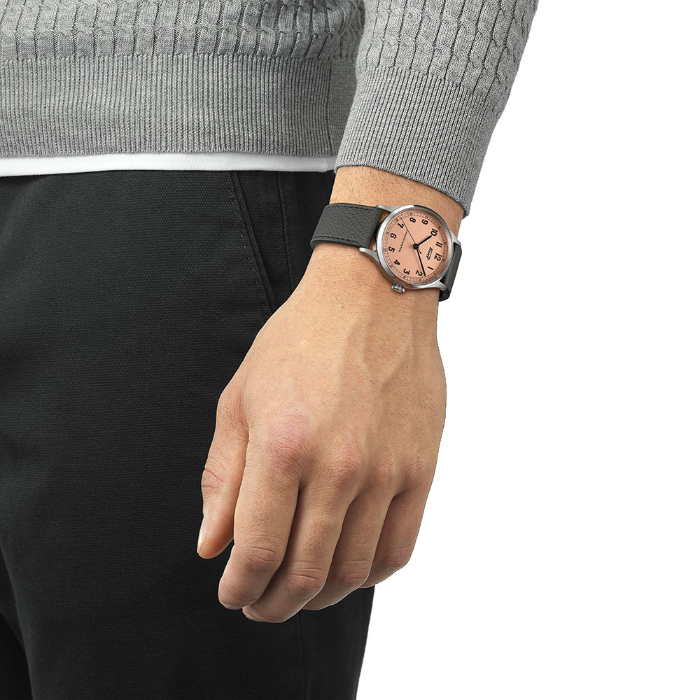 Tissot Heritage 1938 Automatic Cosc T142.464.16.332.00 Ανοξείδωτο ατσάλι Γκρι δερμάτινο λουρί Ροζ χρώμα καντράν
