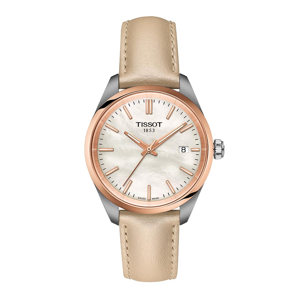 Tissot PR 100 34 MM T150.210.26.111.00 Quartz Ανοξείδωτο ατσάλι Κρεμ δερμάτινο λουρί Λευκό φίλντισι καντράν