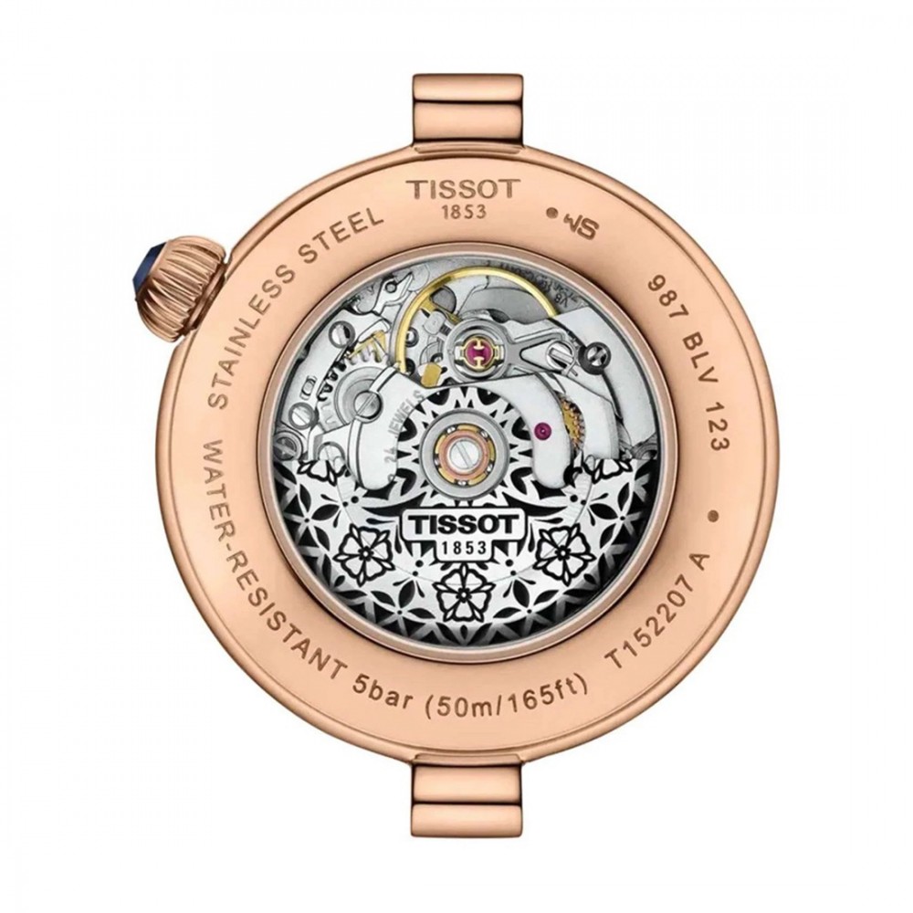 Tissot Desir 28mm T152.207.36.131.00 Αυτόματο Επιχρυσωμένο Ανοξείδωτο ατσάλι Μπλε δερμάτινο λουρί Μπλε φίλντισι χρώμα καντράν