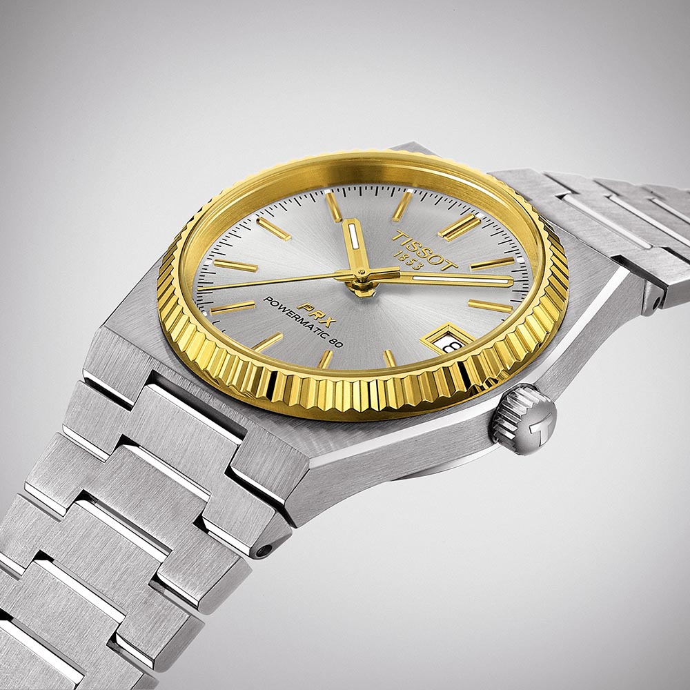 Tissot Prx Powermatic 80 18K Gold Bezel T931.207.41.031.01 Ανοξείδωτο ατσάλι Μπρασελέ Ασημί χρώμα καντράν