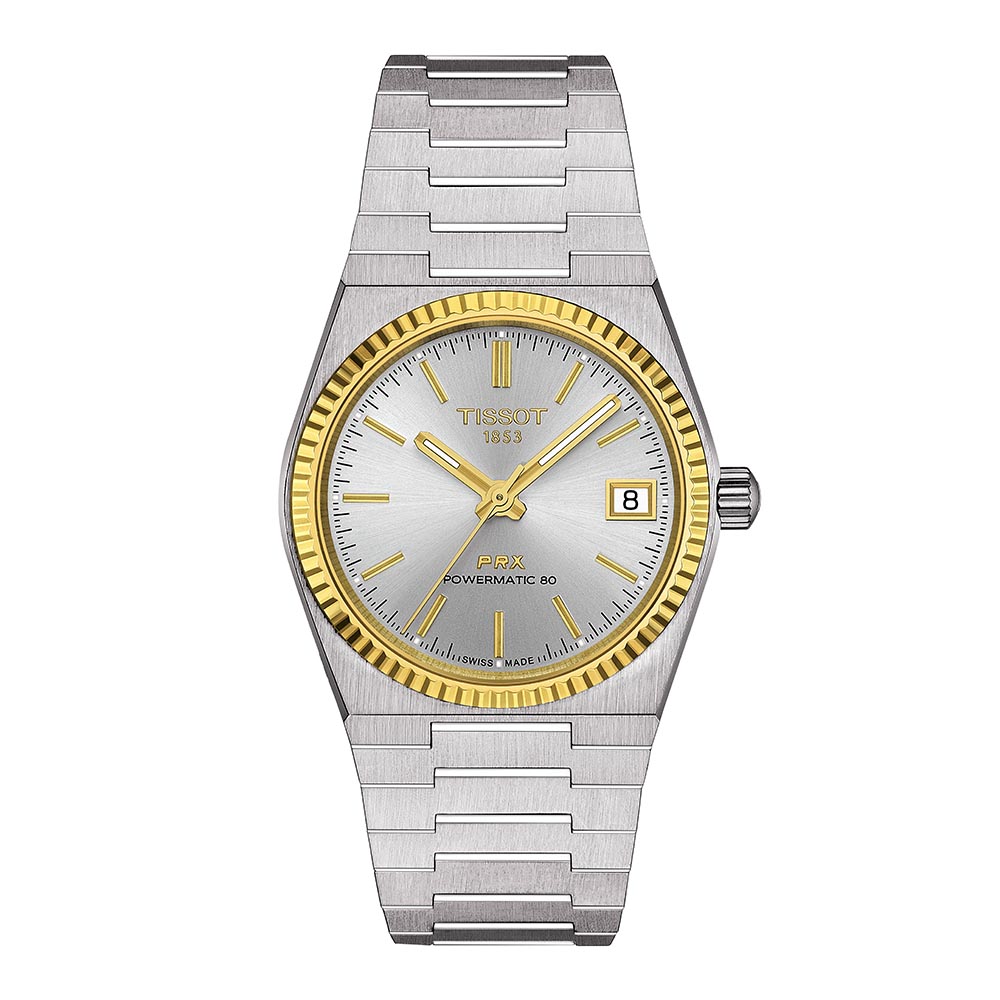 Tissot Prx Powermatic 80 18K Gold Bezel T931.207.41.031.01 Ανοξείδωτο ατσάλι Μπρασελέ Ασημί χρώμα καντράν