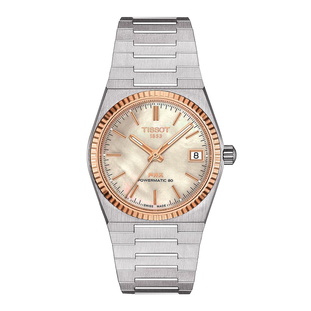 Tissot Prx Powermatic 80 18K Gold Bezel T931.207.41.111.00 Ανοξείδωτο ατσάλι Μπρασελέ Λευκό φίλντισι καντράν