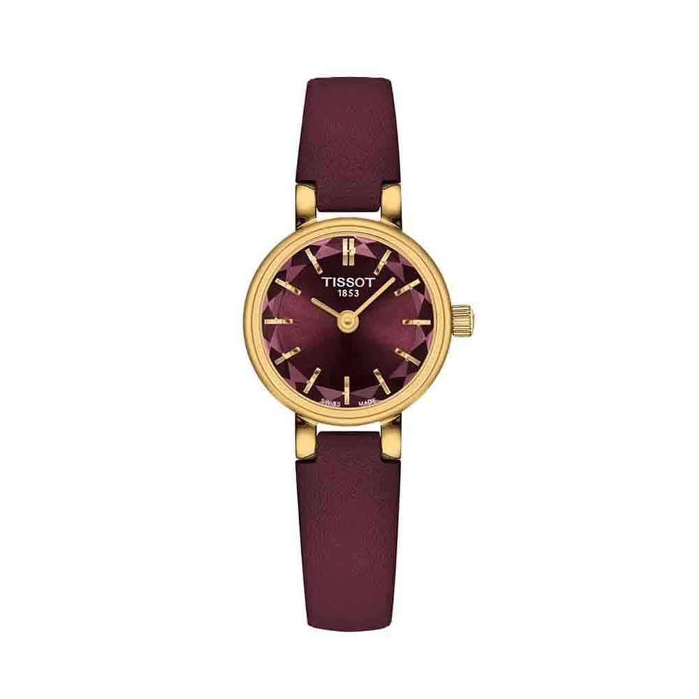 Tissot Lovely Round T140.009.36.371.00 Quartz Ανοξείδωτο ατσάλι Μπορντώ δερμάτινο λουρί Μπορντώ χρώμα καντράν