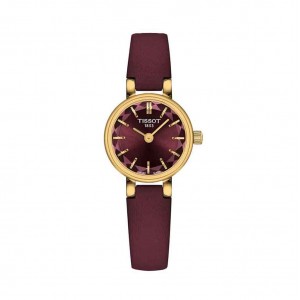 Tissot Lovely Round T140.009.36.371.00 Quartz Ανοξείδωτο ατσάλι Μπορντώ δερμάτινο λουρί Μπορντώ χρώμα καντράν