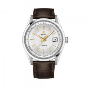 Tissot Visodate T157.407.16.031.00 Αυτόματο Ανοξείδωτο ατσάλι Καφέ δερμάτινο λουρί Ασημί χρώμα καντράν