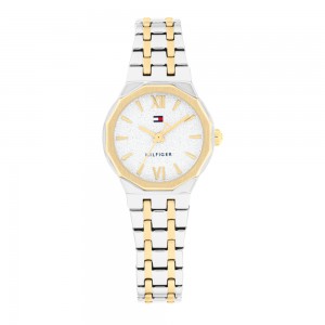 Tommy Hilfiger Mackenzie 1782888 Quartz Ανοξείδωτο ατσάλι Διμεταλικό μπρασελέ Λευκό χρώμα καντράν