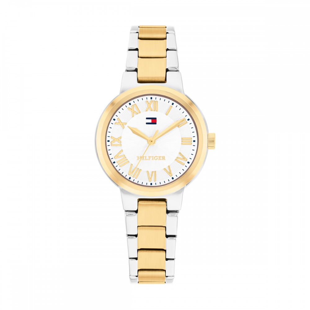 Tommy Hilfiger Becca 1782903 Quartz Επιχρυσωμένο Ανοξείδωτο ατσάλι Διμεταλλικό Μπρασελέ Λευκό χρώμα καντράν