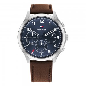 Tommy Hilfiger Asher 1791855 Multi function Stainless steel Brown leather strap Blue color dial