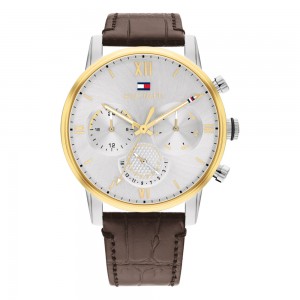 Tommy Hilfiger Sullivan 1791884 Multifunction Stainless steel Brown leather strap Silver color dial